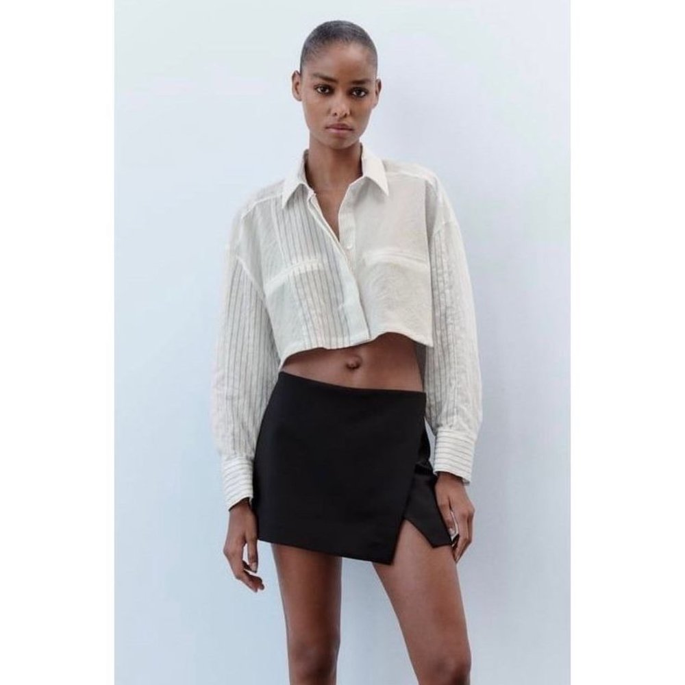 Zara Black Asymmetric Skort High Waist Side Zipper Size XS
